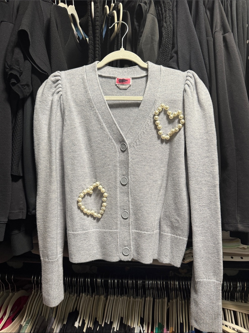 kate spade Light Gray Pearl Heart Cardigan